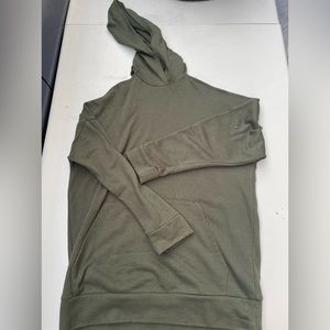 ONE CLOTHING OLIVE GREEN SWEATER HOODIE DRESS WITH SHOULDERS CUT OUT